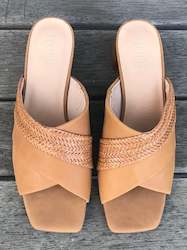 Shoes: Hensely Mule Sandal in Tan Raffia
