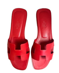 Internet only: Hermes Oran Calfskin Leather Sandals, Coquelicot