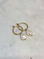 Earrings: Pearl Hoop Earrings - Gold