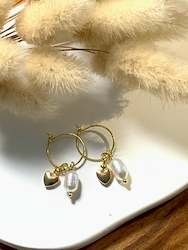 Earrings: Heart Pearl Hoop Earrings