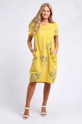 Linen Dresses: RINA - - Floral Sprig Day Dress