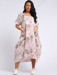Linen Dresses: EMILIA-  Long Sleeve Dress Vintage Rose