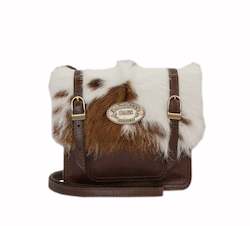 Frontpage: Mini Satchel. Brown and White Calf on Classic Brown