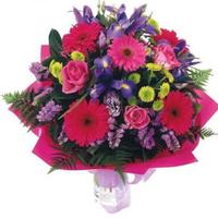 Florist: Hot pink and purple bouquet