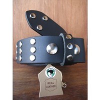 Clothing accessories: Black Leather Belt 3 Row Dome Studded