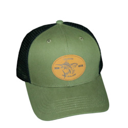 Sporting good wholesaling - except clothing or footwear: CD RODS Premium Cap Twill/Mesh Leather Patch Rifle Green & Black 003