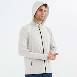 Men's Zip Up Long Sleeve UV Protective Jacket with Removable Sun Hat UPF 50+ Sun Protection