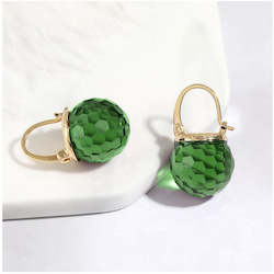 Austrian Crystal Ball  Drop Earrings Emerald Green