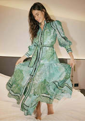 Odyssey Cotton Silk Maxi Coat Dress in Jade Exotic