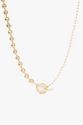 Ball Chain Lariat with Fob Necklace - Gold