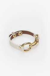 Womenswear: leather Gold Chain Link bracelet - Bone