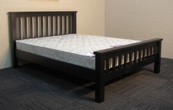 Queen black pine bed and pocket spring mattress