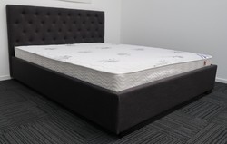 Double charcoal upholstered bed &. Pocket spring mattress