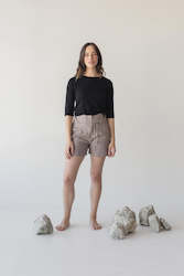 High-waist Linen Shorts with Origami Belt
