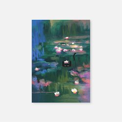 Cat Greeting Card - Claws Monet Water Lilies