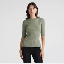 Womenswear: Variegated Fine Merino short sleeve top in Sage