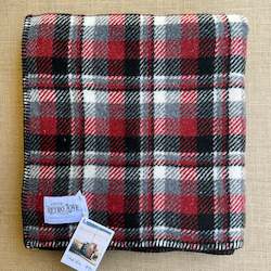 Linen - household: Red, Black & Grey SINGLE/TRAVEL RUG New Zealand Wool