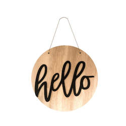 Home Decor: Wood Wall Hanging Round- Hello