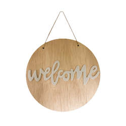 Home Decor: Wood Wall Hanging Round - Welcome