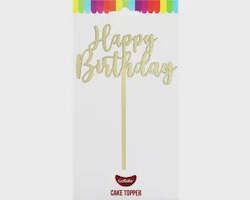 Cake Topper - Small Happy Birthday (Gold Acrylic)