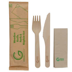 Cutlery: Wooden Cutlery Set - Knife Fork & Napkin