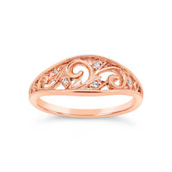 Jewellery: 9ct Rose Gold Diamond Filigree Dress Ring