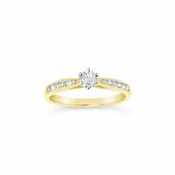 Jewellery: 9ct Gold Diamond Solitaire with Channel Set Shoulders