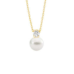 Jewellery: Ellani Gold CZ & 9mm White Pearl Necklace