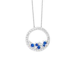 Jewellery: Ellani Open Circle Necklace with Clear & Blue CZ