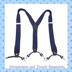 Suspenders - Vintage Style - 6 Clip - Navy with White Dot