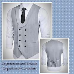 Clothing: Grey & White Double-Breasted Waistcoat with Shawl Collar