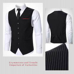 Clothing: Pinstripe Waistcoat with Red Pocket Detail - XL - Chest 117cm