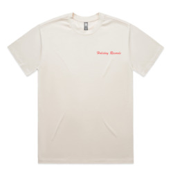 Recorded media manufacturing and publishing: Holiday Records Oversized Embroidered T-shirt (Bone/Red)
