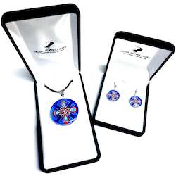 Jewellery: Blue Round Ornament Pendant & Earring Set