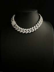 Jewellery: 20MM Cuban Baguette Chain - White Gold