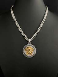 Jewellery: IcedOut Medusa pendant - two Tone Gold