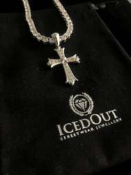 Jewellery: IcedOut Cross Pendant White Gold