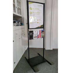 Product display assembly: A2 Black Poster Stand, Optional DLE Leaflet Holders,