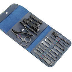 Contemporary Blue and Black Manicure and Pedicure Set (16 Pieces)