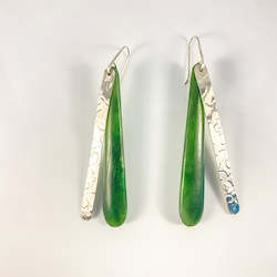 Earrings: Hono stirling pounamu and stirling silver long drop earrings
