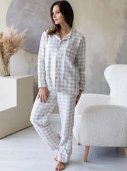 Woman: Linen Pyjama Pants Natural Checks