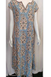 Ruth Long Dress - Blue and Beige
