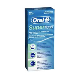 Flossing: ORAL B Super Floss Unwaxed Box of 50