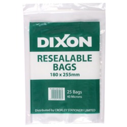 Retail postal service: Dixon zip lock bags 180 x 225mm pack 25