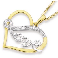 Jewellery: 9ct Two Tone Diamond Heart Pendant