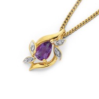 9ct gold amethyst &. Diamond pendant