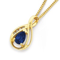 9ct synthetic sapphire &. Diamond pendant