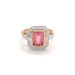 Jewellery: Octagonal Pink Tourmaline and Diamond Ring