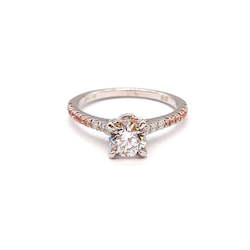 Jewellery: Hidden Halo Solitaire Diamond Ring with Peach Sapphires