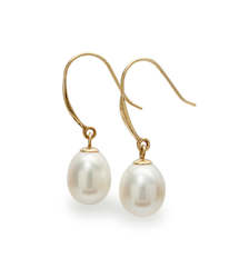 Jewellery: 9ct Gold Drop Pearl Earrings